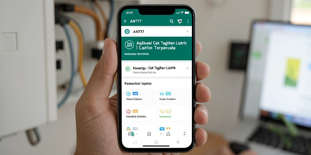 Tampilan antarmuka AN777 untuk cek tagihan listrik yang modern dan informatif.