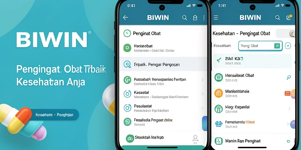 Antarmuka aplikasi BIWIN dengan fungsi pengingat obat yang jelas dan mudah digunakan.