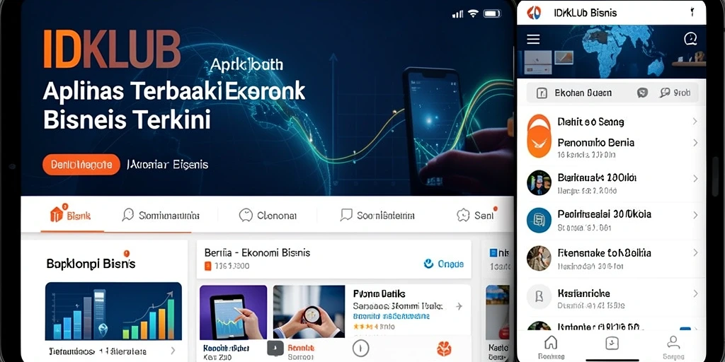 Antarmuka aplikasi IDKLUB dengan fitur berita Ekonomi Bisnis yang modern.
