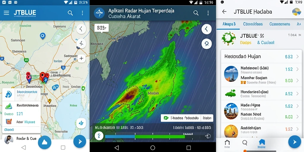 Antarmuka aplikasi JTBLUE dengan fitur Radar Hujan yang informatif.