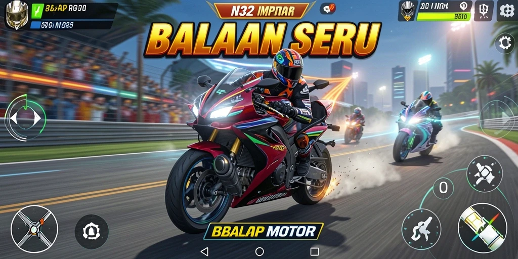 Tampilan antarmuka N32 saat balapan motor penuh aksi.