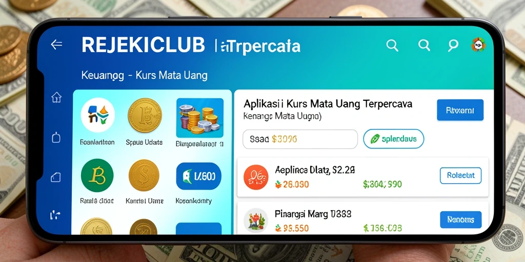 Tampilan antarmuka aplikasi REJEKICLUB yang ramah pengguna untuk kurs mata uang.