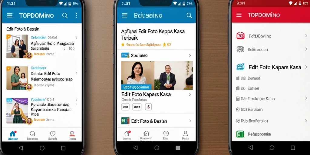 Antarmuka pengguna TOPDOMINO dengan fitur Edit Foto Kertas Kaca yang memukau.
